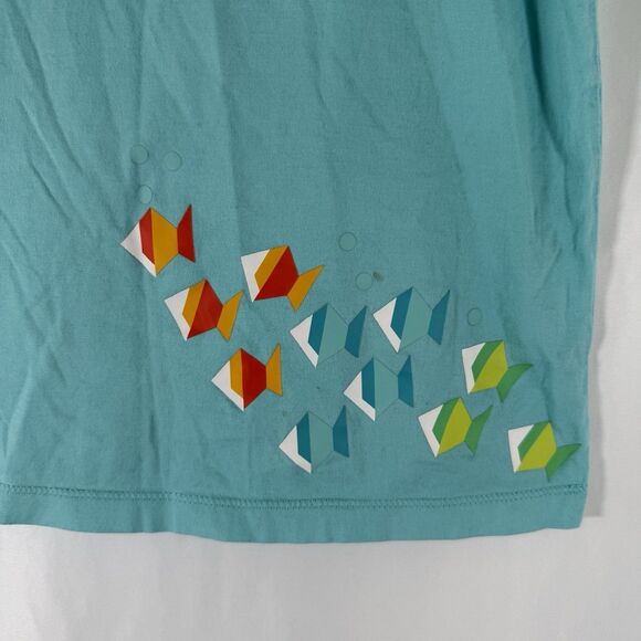 Hanna Anderson Shirt Girls 10 Blue Tank Top Round Neck Fish Print 100% Cotton - Picture 2 of 10